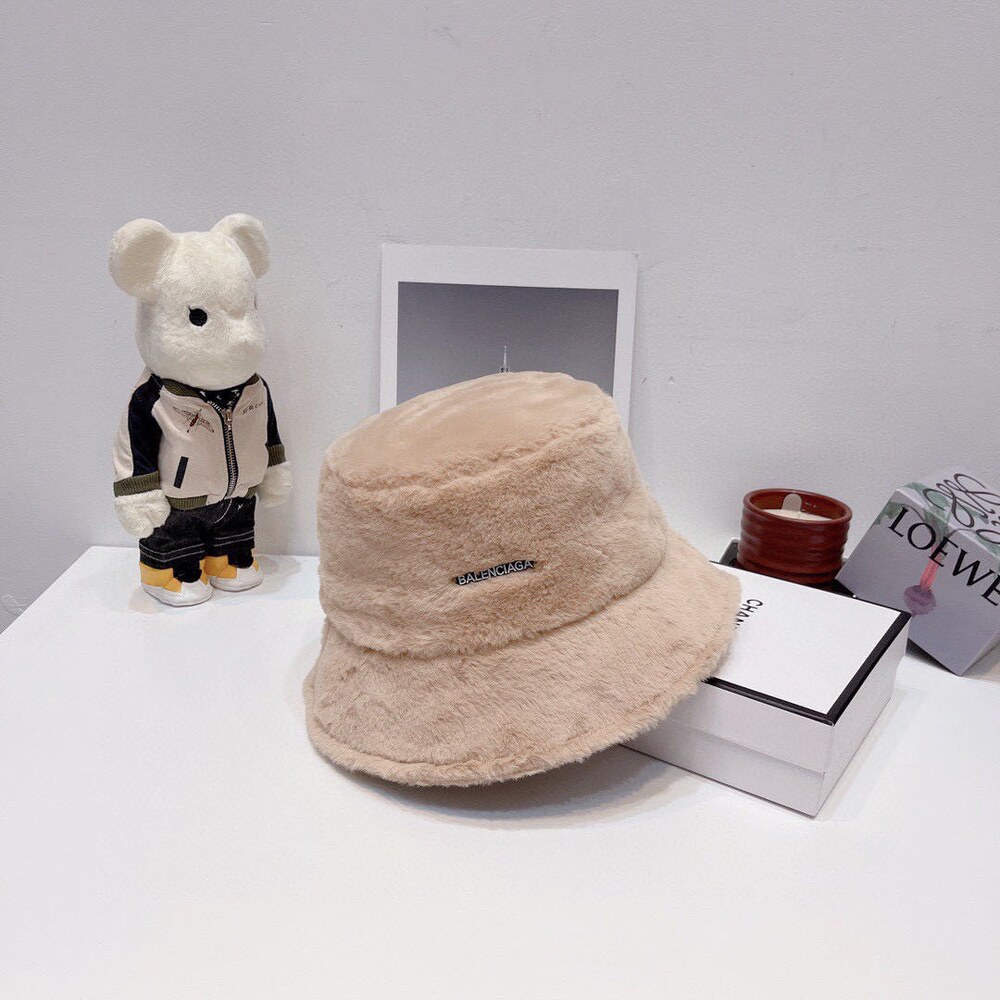 Balenciaga Faux Fur Bucket Hat in Beige